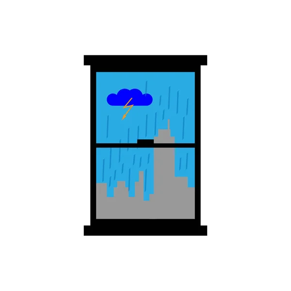 Şehir Tabelasında Pencere Manzaralı Yağmur — Stok Vektör