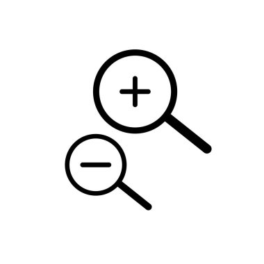 Büyüteç simgesi siyah ince çizgi, artı ve eksi - vektör illüstrasyonu