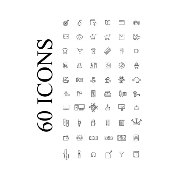 Altmış ikon ayarlandı. Bilgisayar simgeleri