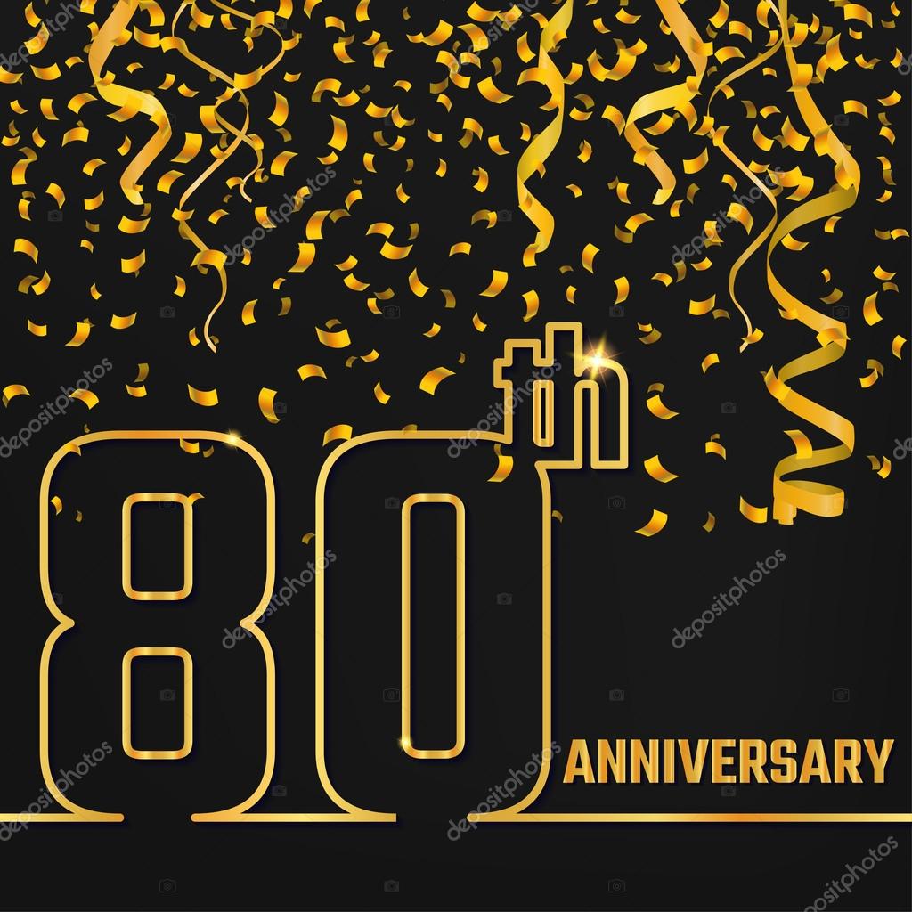 Vector Illustration of Anniversary 80th Outline for Design, Website, Background, Banner. Jubilee silhouette Element Template for festive greeting card. Shiny gold Confetti celebration
