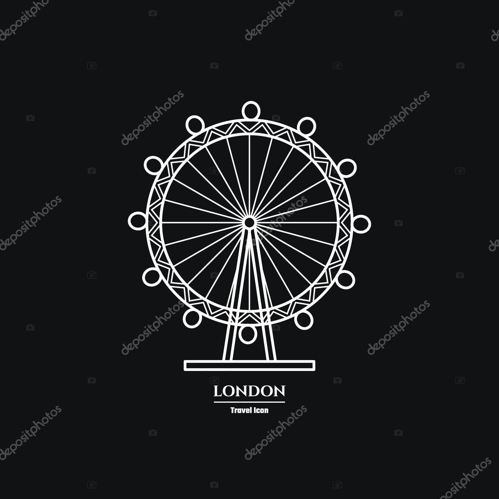 Vector Illustration of London Eye Entertaiment Icon Outline for Design, Website, Background, Banner. Travel Britain Landmark silhouette Element Template for Tourism Flyer