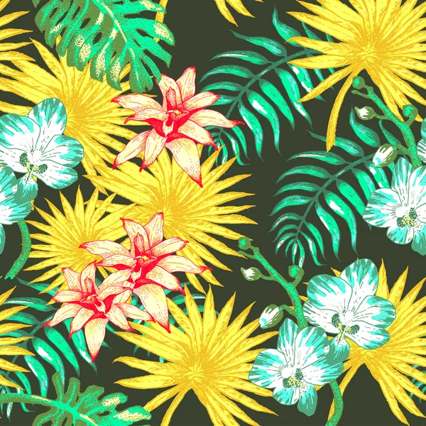 Flores y palma — Archivo Imágenes Vectoriales