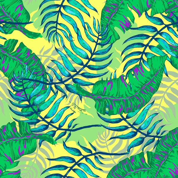 Flores tropicales y Palma A — Vector de stock