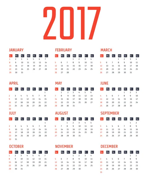 Calendario 2017 Diseño — Vector de stock
