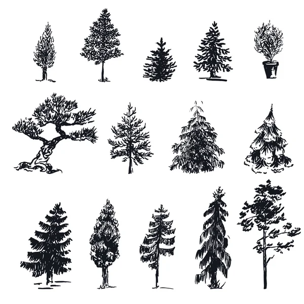 Sketch vector trees 1 — Stock Vector