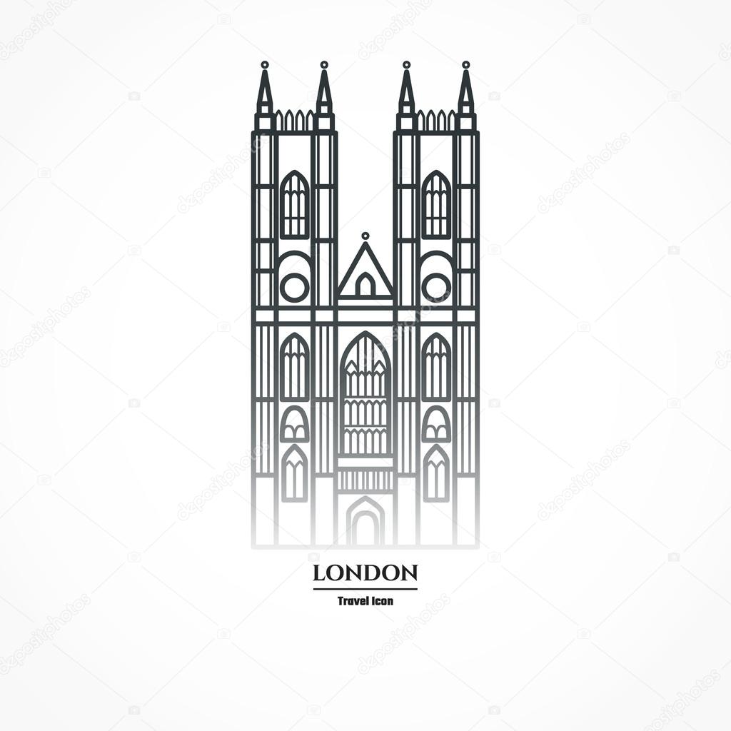 Vector Illustration of Westminster Abbey Icon Outline for Design, Website, Background, Banner. Travel Britain Landmark Element Silhouette Template for Tourism Flyer
