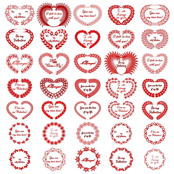 Wreaths Heart Valentine Red Big Set — Stock Vector