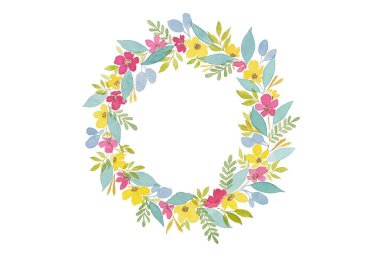 Suluboya çelenk çiçek eli beyaz arka planda suluboya 