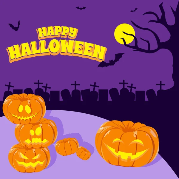 Vector Illustratie Van Gelukkige Halloween Groeten Pompoen Halloween Lantaarn Silhouet — Stockvector