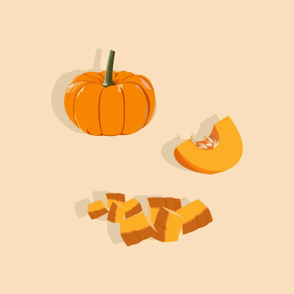 Vector Illustratie Van Sinaasappelschijfpompoen Zachte Oranje Achtergrond Snijd Gekookte Pompoen — Stockvector