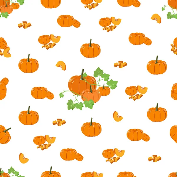 Illustration Vectorielle Motif Sans Couture Halloween Citrouille Usine Citrouille Orange — Image vectorielle