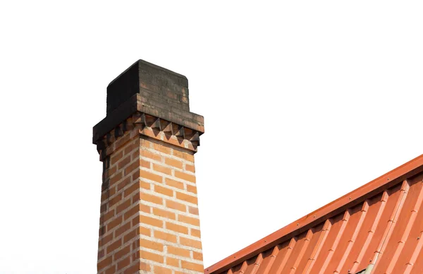 Chimney with roof tiles, Orange on white background — Stock Photo, Image