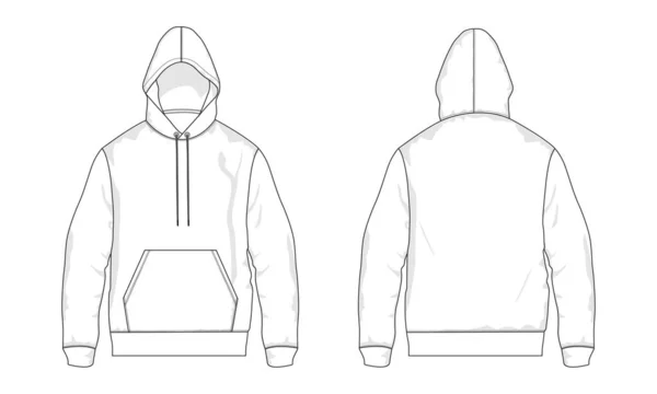 Regelbunden Passform Lång Ärm Med Ficka Bomull Fleece Hoodie Teknisk — Stock vektor