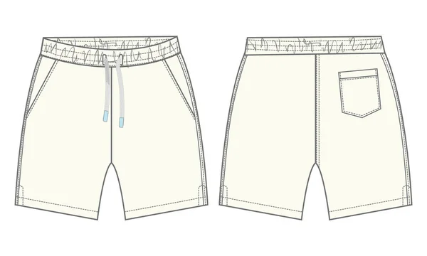 Boys Sweat Shorts Vector Fashion Flat Sketch Template Young Men — Stock Vector