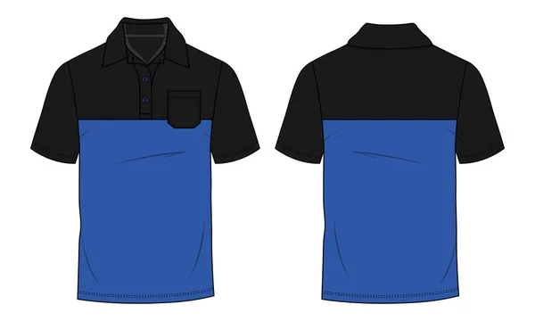Kurzarm Poloshirt Mit Tasche Technische Mode Zeichnung Flache Skizzenvorlage Vorder — Stockvektor
