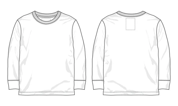 Long Sleeve Basic Shirt Technical Fashion Sketch Template Front Back — Stock Vector