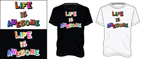 Life Awesome Creative Text Typography Shirt Chest Print Design Isolated — Stock Vector