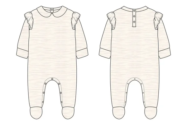 Baby Bodysuit Technical Fashion Plantilla Moda Vectores Bocetos Planos Vista — Archivo Imágenes Vectoriales