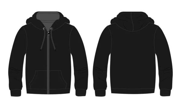 Hoodie Technische Mode Platte Schets Vector Sjabloon Katoen Fleece Stof — Stockvector