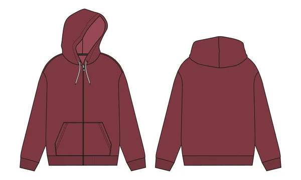 Hoodie Technische Mode Flache Skizze Vektorvorlage Baumwolle Fleece Bekleidung Kapuzen — Stockvektor