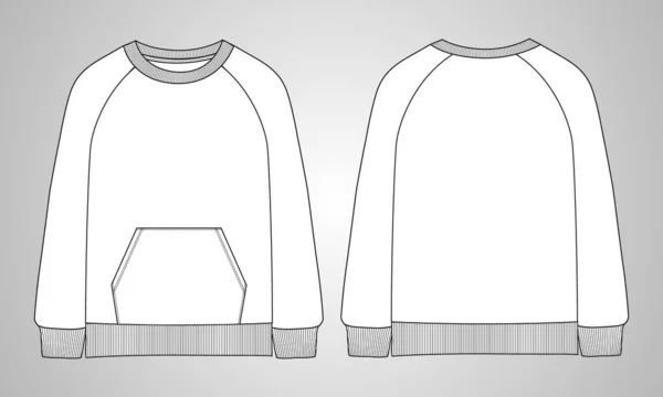 Sudadera Manga Larga Con Bolsillo General Moda Técnica Plano Boceto — Vector de stock