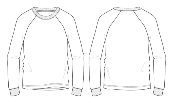 Sudadera Manga Larga Raglan General Técnica Moda Plano Bosquejo Vector — Vector de stock