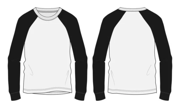 Dwa Ton Biały Czarny Long Sleeve Raglan Koszulka Moda Techniczna — Wektor stockowy