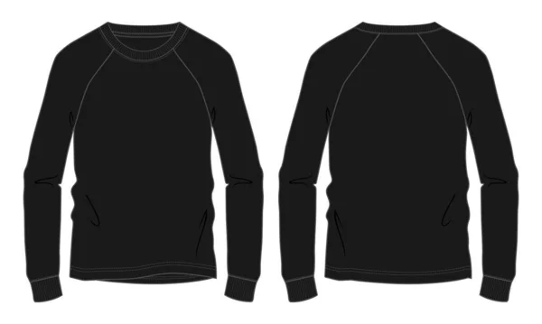 Długi Rękaw Raglan Czarny Kolor Bluza Ogólny Moda Techniczna Płaski — Wektor stockowy