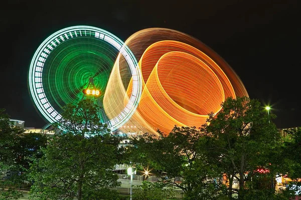 Dönme dolap ve uzun süre fotoğraf çekilen bir başka atlı karınca. Fotoğraf Yokohama 'da çekildi. Japonya.