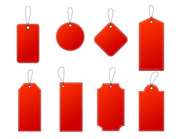 Çeşitli şekillerde indirimli etiket. İndirimli etiketler ve etiketler, alışveriş etiketleri. Boş, indirimli ve fiyat etiketli kağıtlar. Özel fiyat. Eski model. Vektör illüstrasyonu.