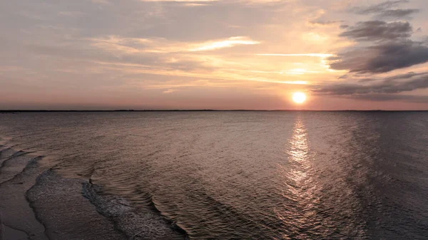 Puesta Sol Sobre Vista Mar Báltico Desde Dron — Foto de Stock