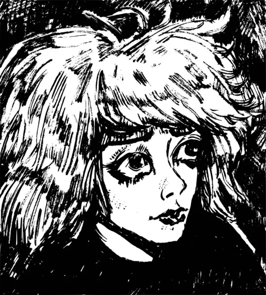 Pessoa Emo Escuro Ilustração Com Uma Menina Triste — Vetor de Stock