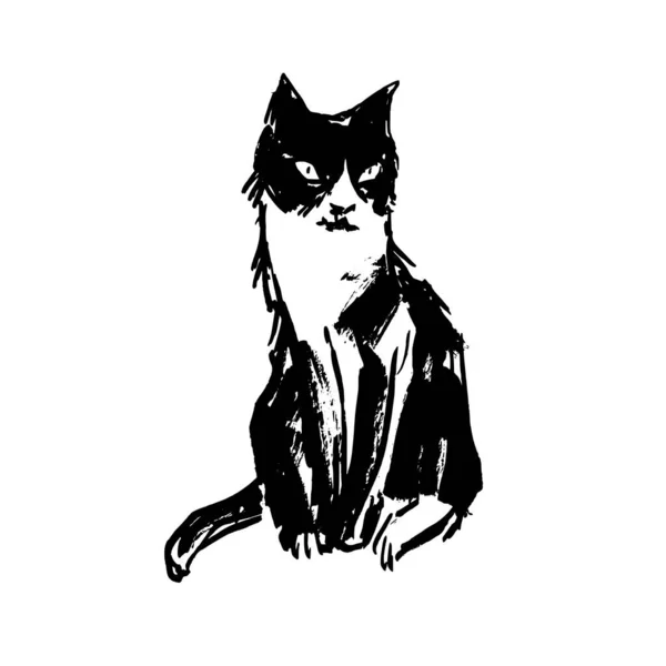 Ilustração Vetorial Desenhada Mão Com Gato Projeto Vintage Gráfico — Vetor de Stock