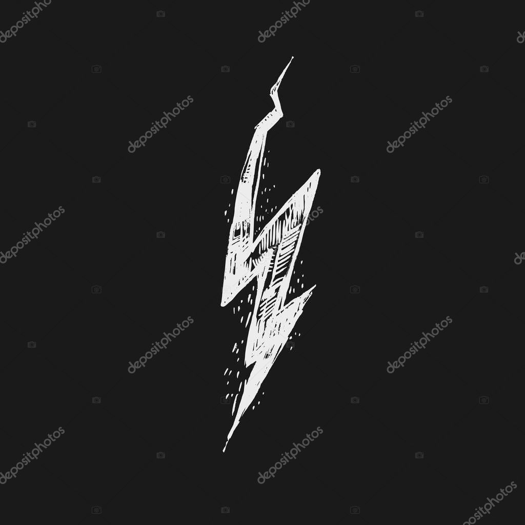 Energy lightning. Graphic art. Hand drawn isolated element. Ink splash.
