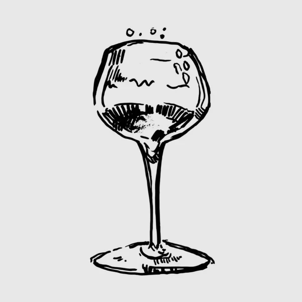 Handgezeichnete Vektorillustration Mit Einem Glas Wein Grafisches Vintage Design — Stockvektor