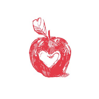 Elle çizilmiş vektör çizimi. Grafiksel vintage tasarım. Kırmızı Elma Günü 'nü yiyin.