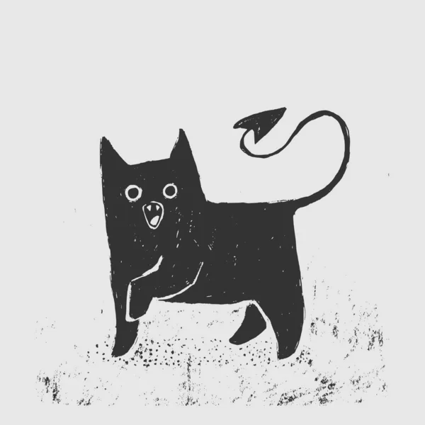 Gato Demonio Oscuro Ilustración Dibujada Mano — Vector de stock