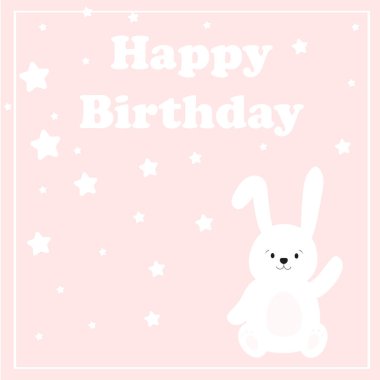 Sevimli tavşan. Pembe renkli doğum günü kartların kutlu olsun. Sevimli tavşanla kutlama vektör şablonları. Bebek tasarımı. Vektör çizimi. Doğum günü partisi.
