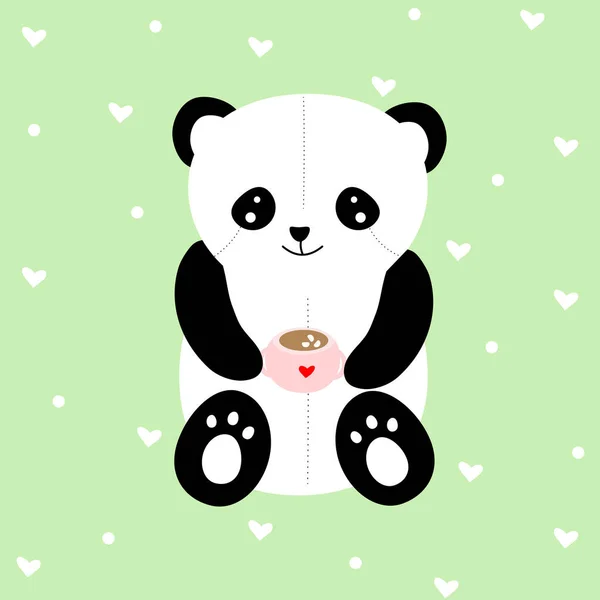 Caractère Bande Dessinée Mignon Ours Bambou Panda Tient Une Tasse — Image vectorielle