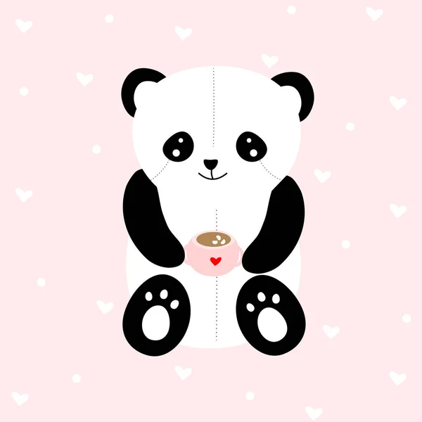 Caractère Bande Dessinée Mignon Ours Bambou Panda Tient Une Tasse — Image vectorielle