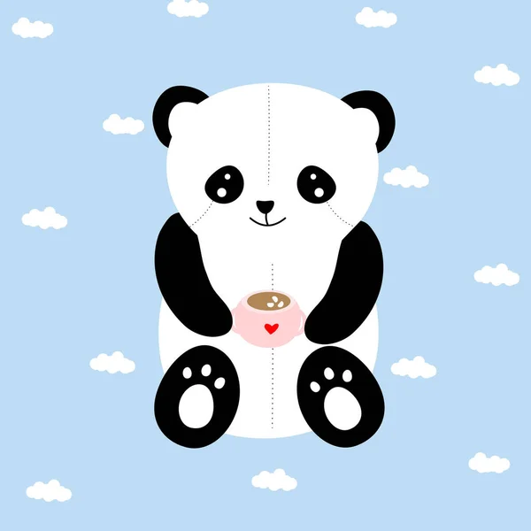 Personaje Dibujos Animados Oso Bambú Lindo Panda Tiene Una Taza — Vector de stock