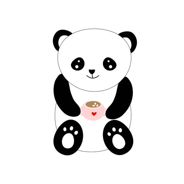 Personaje Dibujos Animados Oso Bambú Lindo Panda Tiene Una Taza — Vector de stock