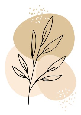 Brunch ve yapraklar. Duvar süslemesi, kartpostal, poster ya da broşür için tasarım. Suluboya lekeli ve el çizimi karalama bitkileri olan yaratıcı minimalist el boyası arkaplan.