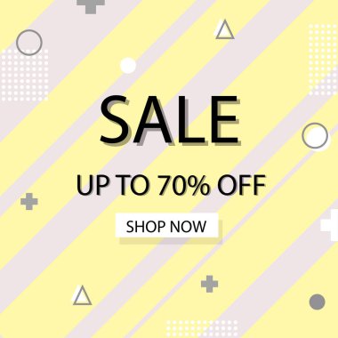 Modern moda sezon indirimi bayrağının yaratıcı vektör illüstrasyonu. Sanat tasarım mağazası şablonu. Soyut konsept grafik memphis geometrik biçim ögesi.