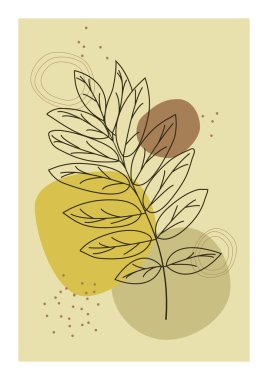 Bohem kolaj duvar izleri. Orta Çağ Modern Tasarımı. Çiçek posterleri. Vektör çizimi. Boho estetik soyut botanik duvar resimleri posterleri. İskandinav tasarımı, doğal doğal renkler.