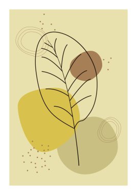 Bohem kolaj duvar izleri. Orta Çağ Modern Tasarımı. Çiçek posterleri. Vektör çizimi. Boho estetik soyut botanik duvar resimleri posterleri. İskandinav tasarımı, doğal doğal renkler.