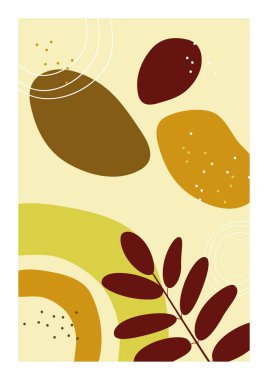 Bohem kolaj duvar izleri. Orta Çağ Modern Tasarımı. Çiçek posterleri. Vektör çizimi. Boho estetik soyut botanik duvar resimleri posterleri. İskandinav tasarımı, doğal doğal renkler.