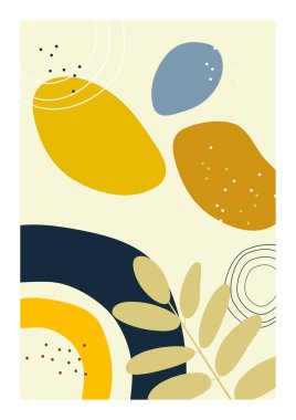 Bohem kolaj duvar izleri. Orta Çağ Modern Tasarımı. Çiçek posterleri. Vektör çizimi. Boho estetik soyut botanik duvar resimleri posterleri. İskandinav tasarımı, doğal doğal renkler.