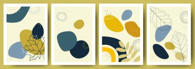 Bohem kolaj duvar izleri. Orta Çağ Modern Tasarımı. Çiçek posterleri. Vektör çizimi. Boho estetik soyut botanik duvar resimleri posterleri. İskandinav tasarımı, doğal doğal renkler.