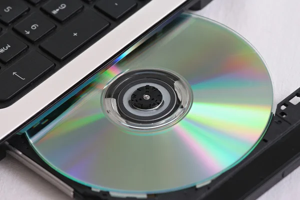 Insérer un CD dans un ordinateur — Photo